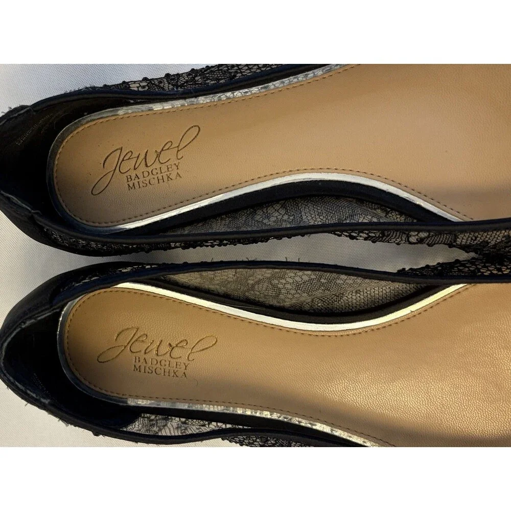 Jewel Badgley Mischka Juliana Black Ballet Flats US 8.5 Mesh Lace Pointed Toe